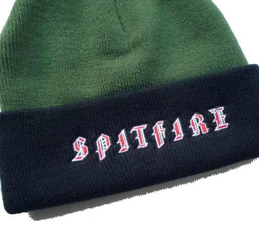 Spitfire Wheels Beanie Old E Cuff Dark Green Black Bi-Fold Skateboard Headwear