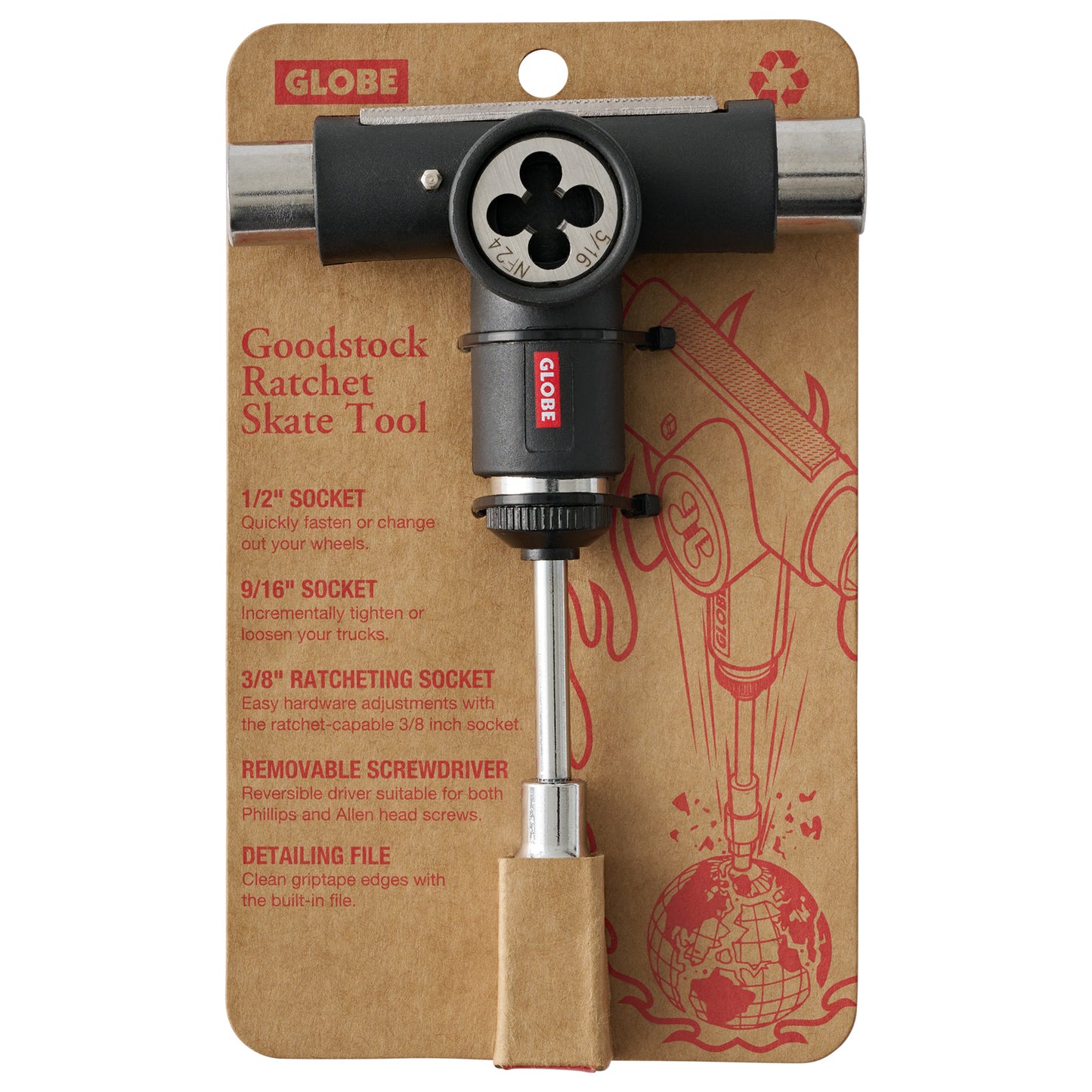 Globe Goodstock Ratchet Tool Black Axle Re Threader Complete Skateboard T Tool