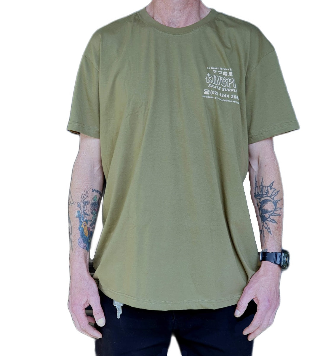 Kingpin Skate Supply Tee Fortune Army Green New Skateboard T-Shirt