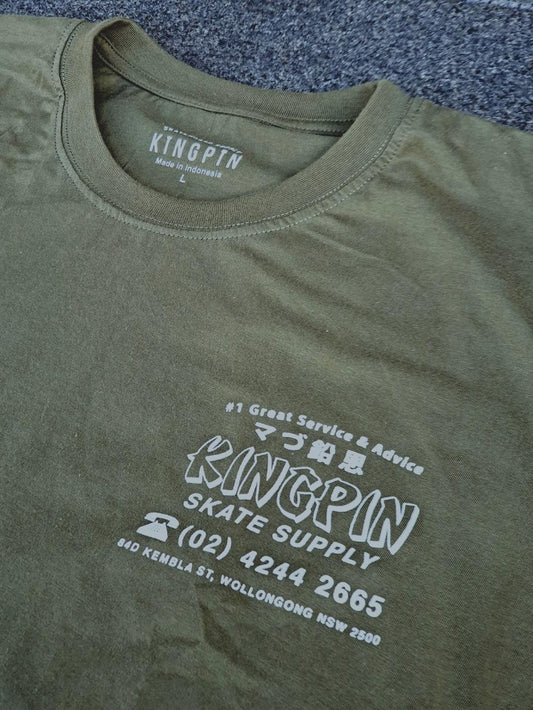 Kingpin Skate Supply Tee Fortune Army Green New Skateboard T-Shirt
