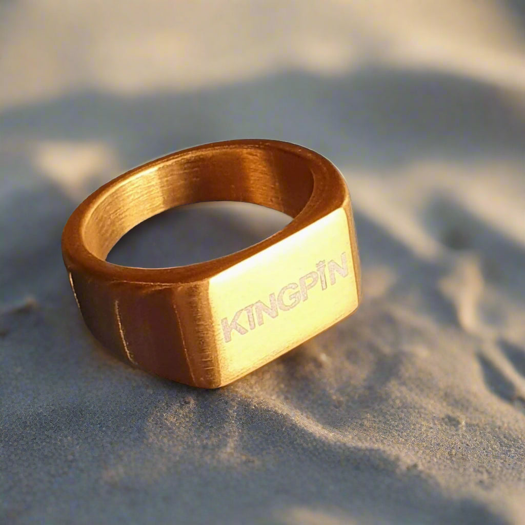 Kingpin Skate Supply Signet Ring Rectangle OG Gold Titanium