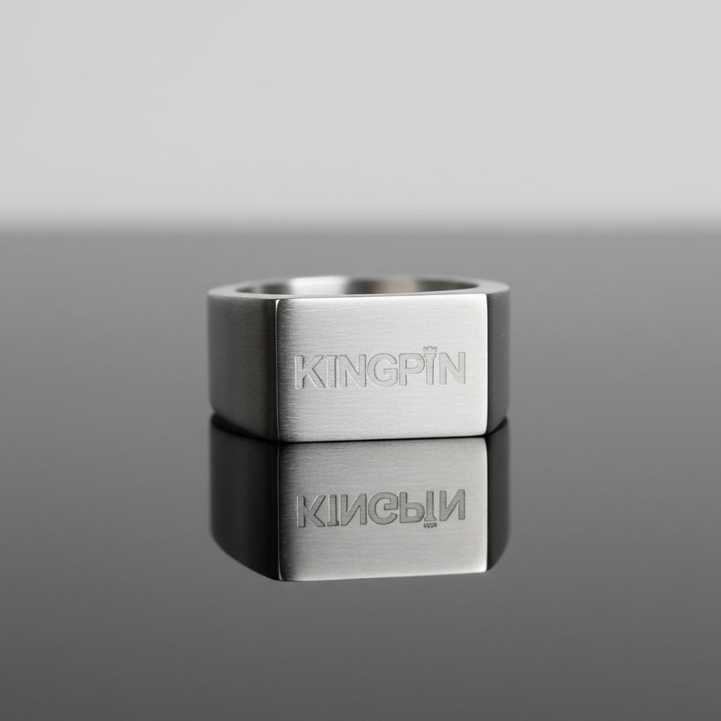 Kingpin Skate Supply Signet Ring Rectangle Og Silver Titanium