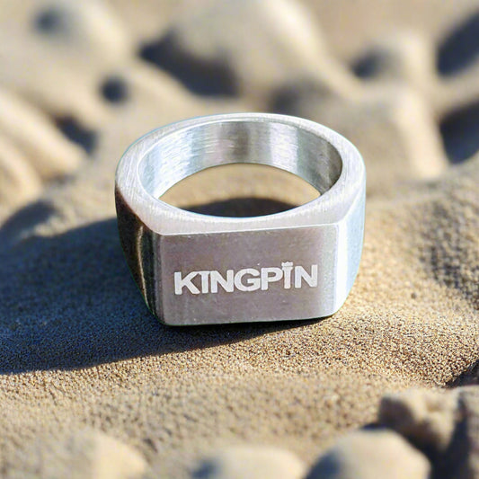 Kingpin Skate Supply Signet Ring Rectangle OG Silver Titanium