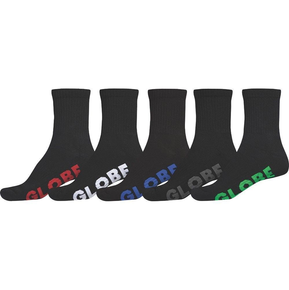 Globe Socks 5 Pack Stealth Crew Black Size 12-15 Skateboard Sox