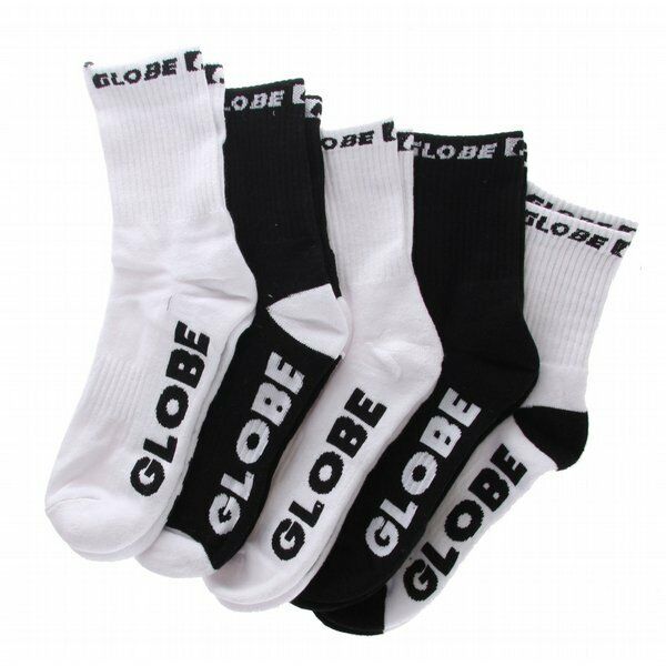 Globe Socks 5 Pack Quarter Black White Crew Size 2 8 Skateboard Sox