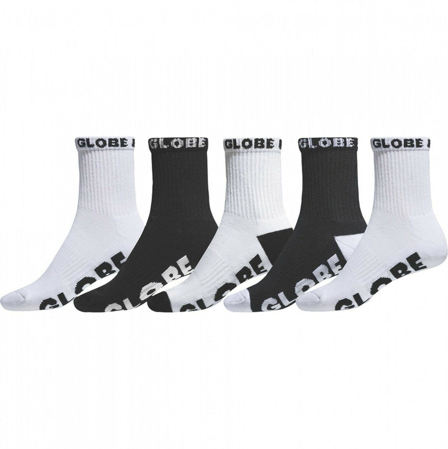 Globe Socks 5 Pack Quarter Black White Crew Size 12-15 Skateboard Sox