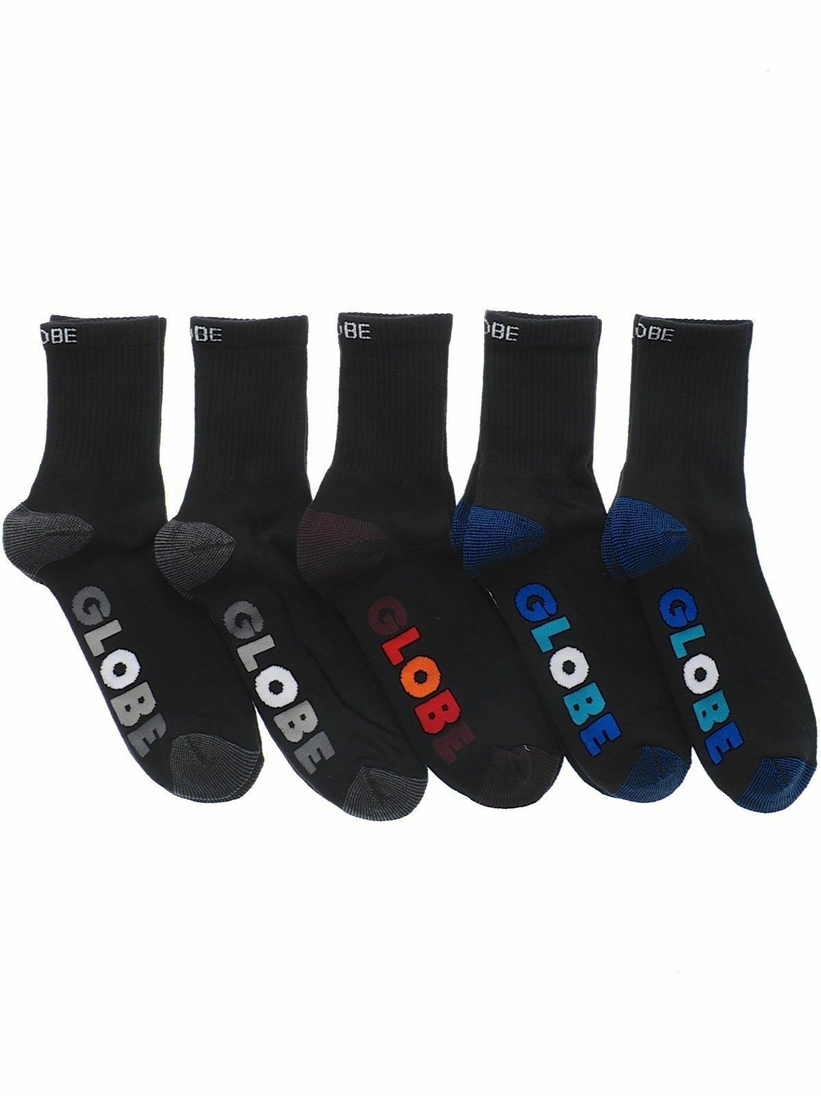 Globe Socks 5 Pack Multi Stripe Crew Black SIZE 2-8 Boys Youth Skateboard Sox