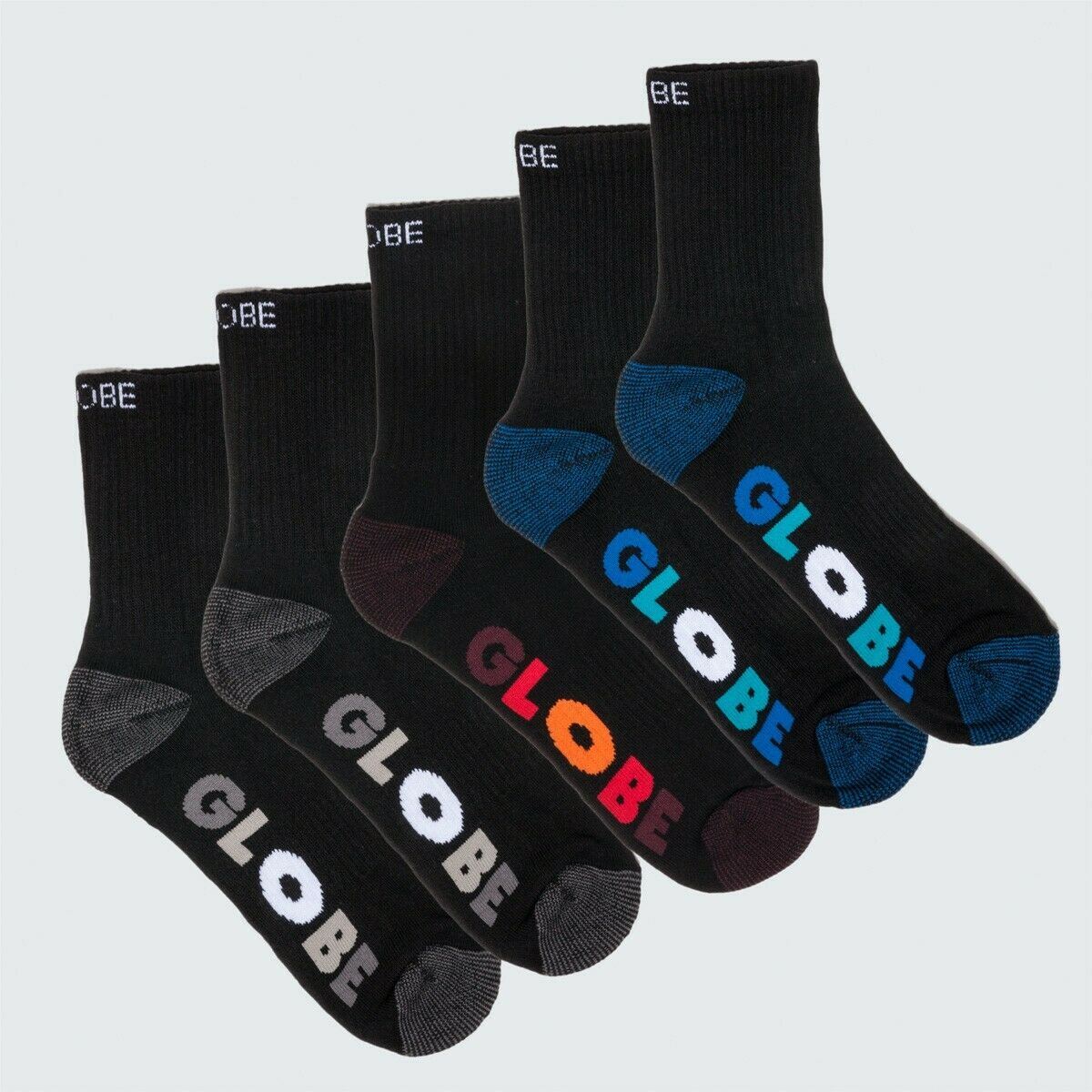Globe Socks 5 Pack Multi Stripe Crew Black SIZE 2-8 Boys Youth Skateboard Sox