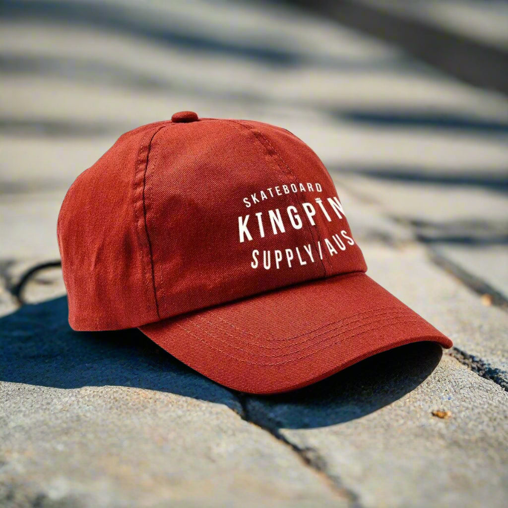 Kingpin Skate Supply Cap Retro Ruby Red Jockey Snapback Skateboard Dad Hat
