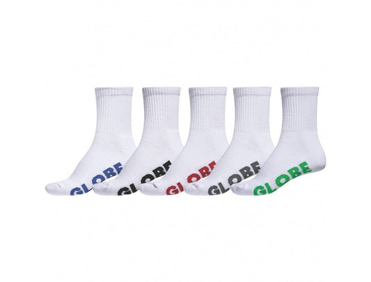Globe Socks 5 Pack Stealth Crew White Size 12-15 Skateboard Sox