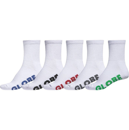 Globe Socks 5 Pack Stealth Crew White Size 7-11 Skateboard Sox
