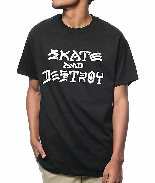 Thrasher Tee Skate And Destroy Black Skateboard Magazine Skateboard T-Shirt