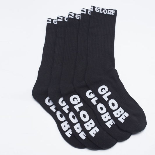 Globe Socks 5 Pack Blackout Crew Black Size 7-11 Skateboard Sox