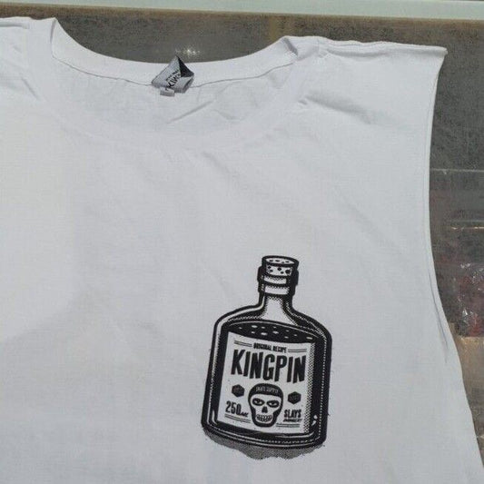 Kingpin Skate Supply Sleeveless Tee Bottle OG Recipe White Skateboard T-Shirt