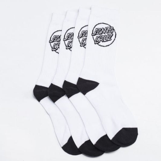 Santa Cruz Socks 4 Pack Mono White Crew Size 7-11 New Mens Skateboard Sox