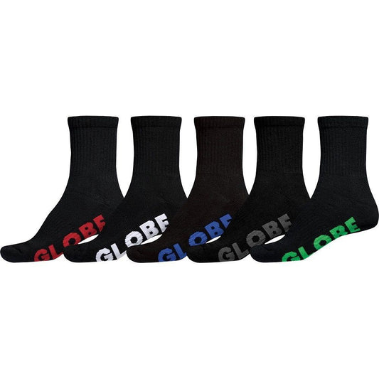 Globe Socks 5 Pack Stealth Crew Black Size 2-8 Skateboard Sox