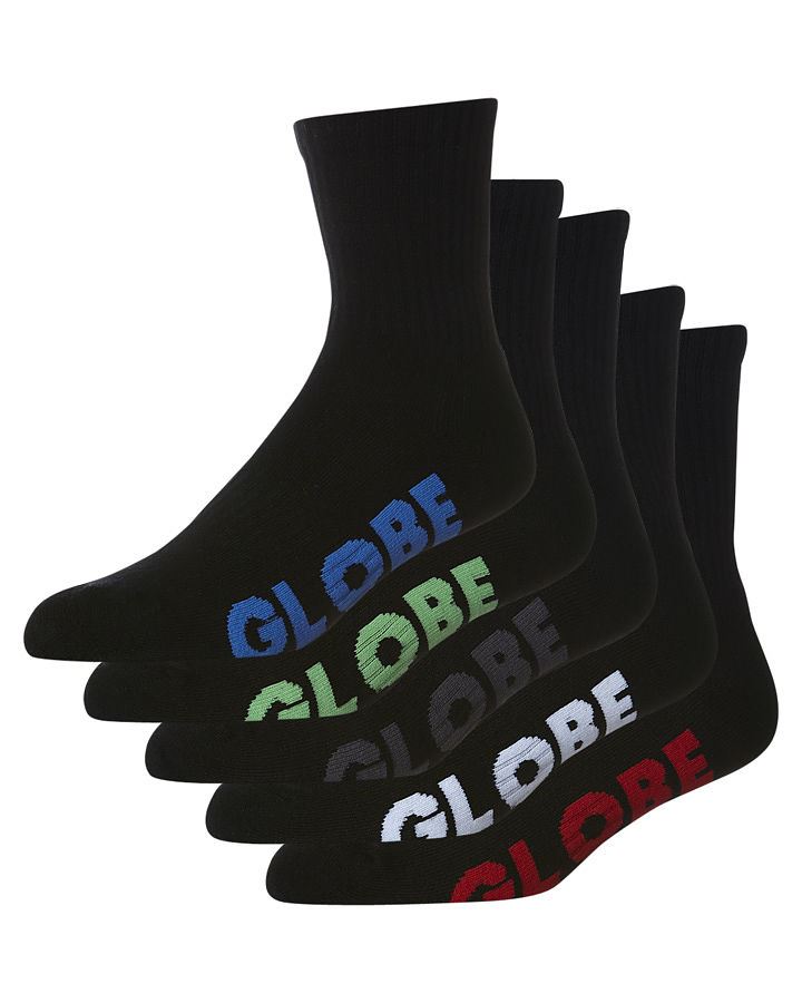 Globe Socks 5 Pack Stealth Crew Black Size 2-8 Skateboard Sox
