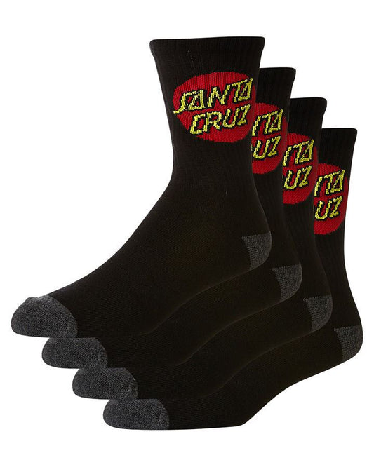 Santa Cruz Socks 4 Pack Black Crew Size 2-8 New Youth Skateboard Sox