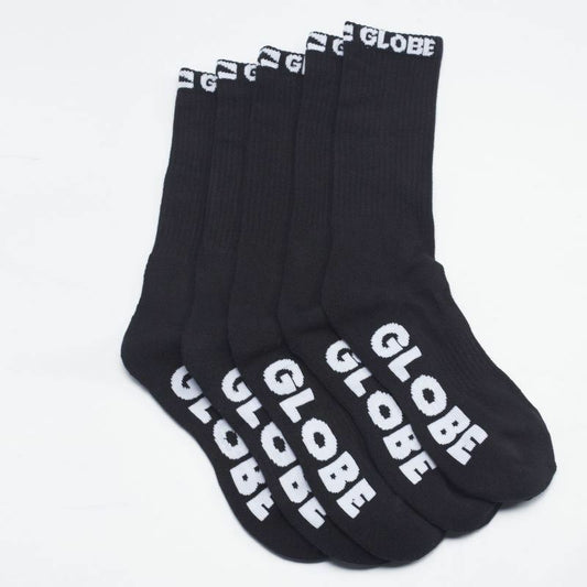 Globe Socks 5 Pack Blackout Crew Black Size 2-8 Skateboard Sox