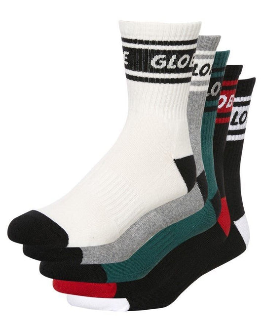 Globe Socks 5 Pack Schooler Crew Assorted Colour Size 7-11 Skateboard Sox