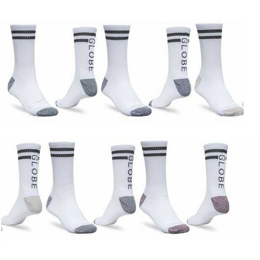 Globe Socks 5 Pack Carter WHITE Crew Assorted SIZE 7-11 Skateboard Sox