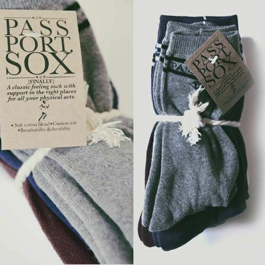 PASS~PORT Socks 3 Pack Hi Multi Navy/White/Grey Pass Port Pass-Port Passport Sox