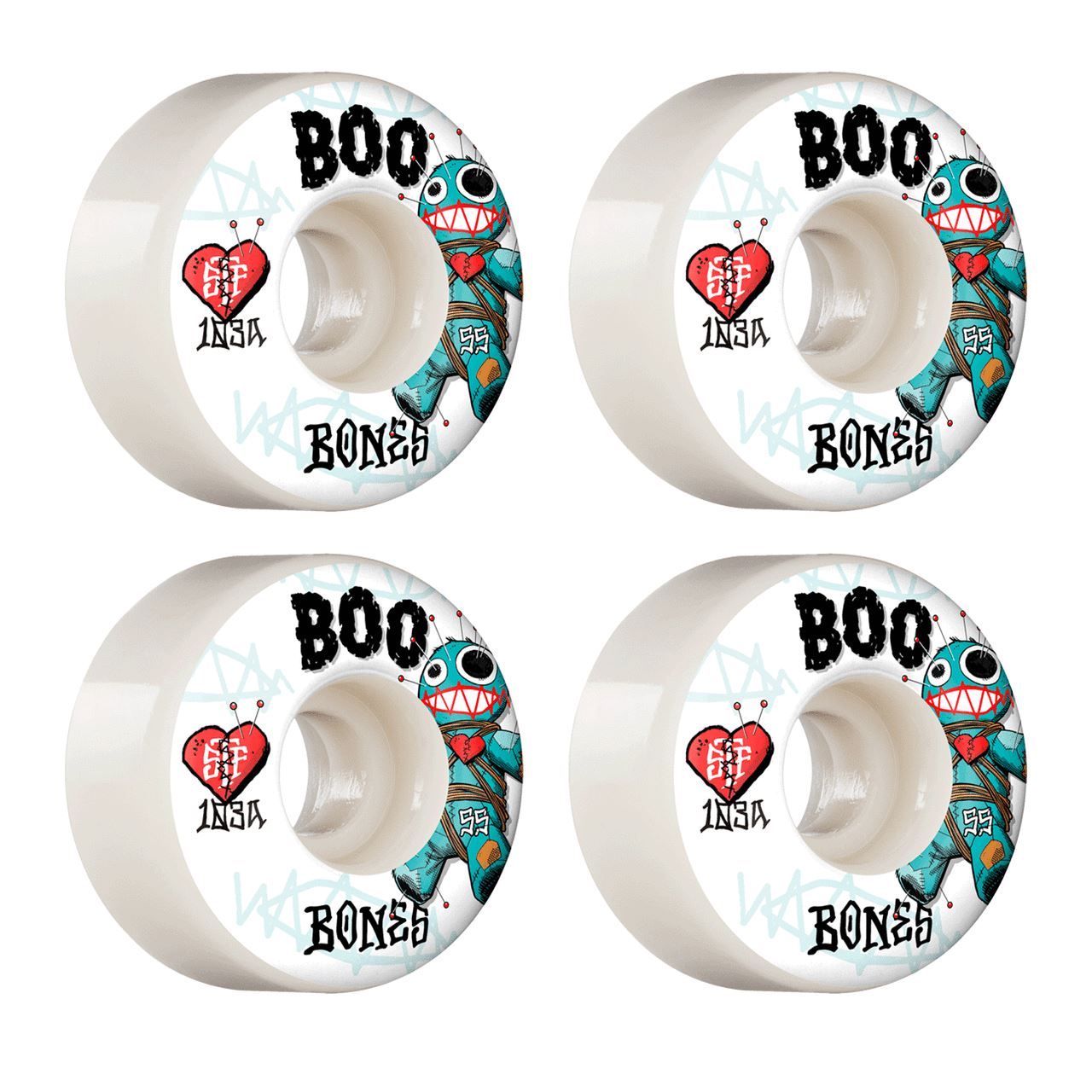 Bones Skateboard Wheels Boo Voodoo 55mm v4 Wide 103a STF
