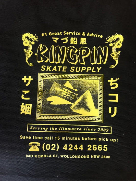 Kingpin Skate Supply Tote Bag Fortune Black Yellow Travel School Skate Bag