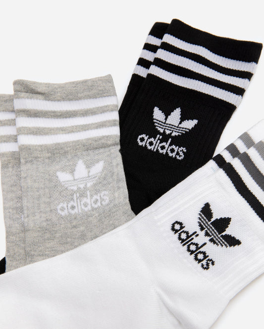 Adidas Originals Socks 3 Pack White/Grey/Black Mid Cut Crew Skateboarding Sox