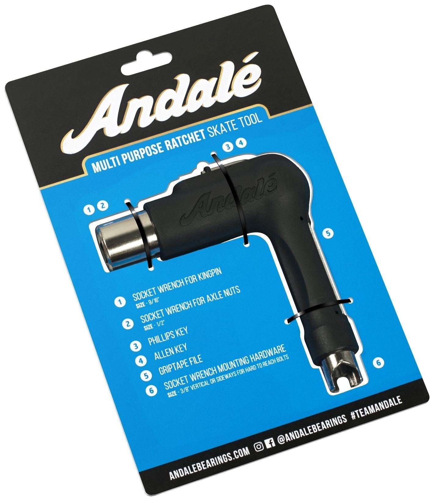 Andale Skate Tool Black Multi Purpose Ratchet Skateboard Tool