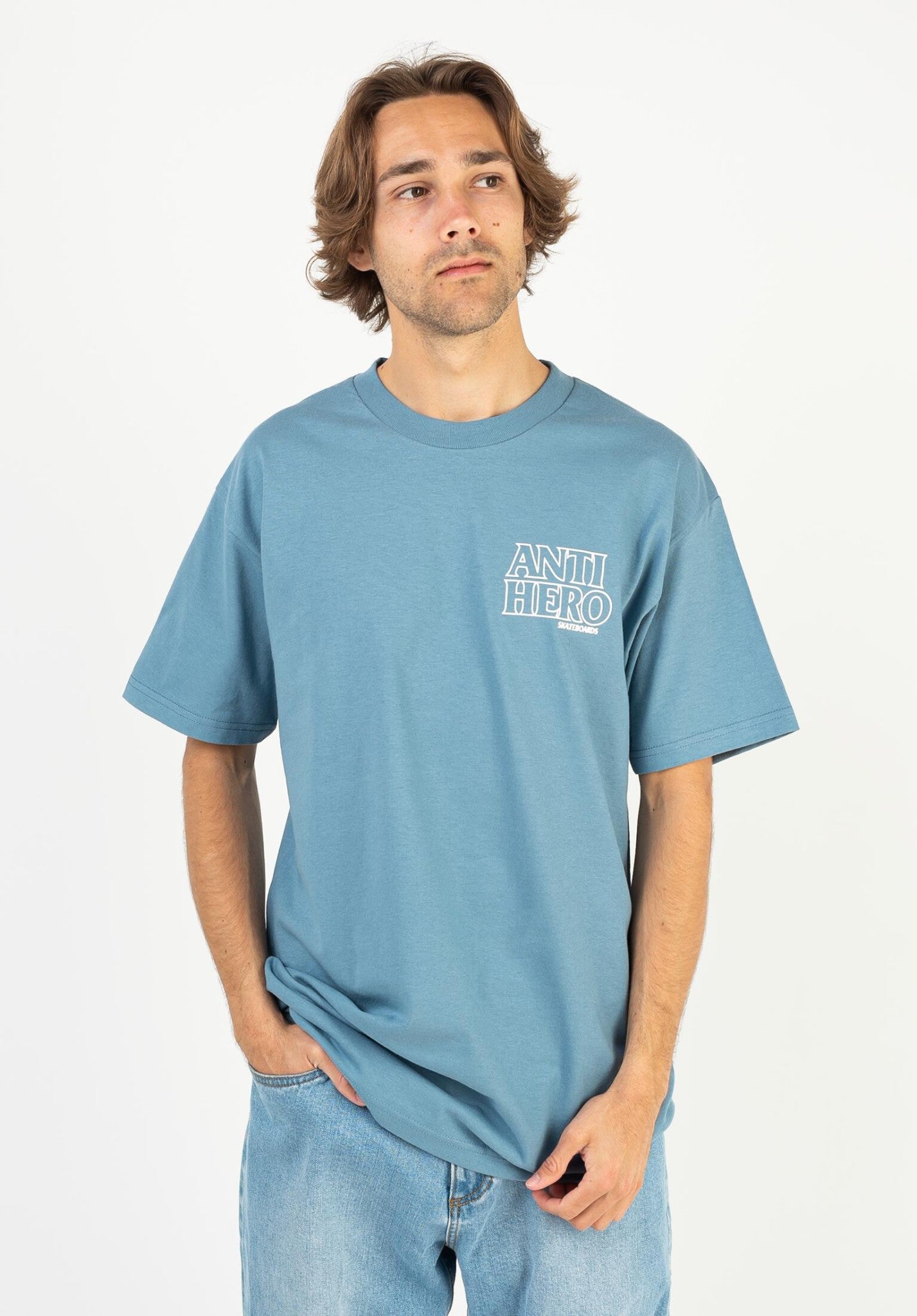 Anti Hero Tee Outline Hero Slate White Skateboard T Shirt