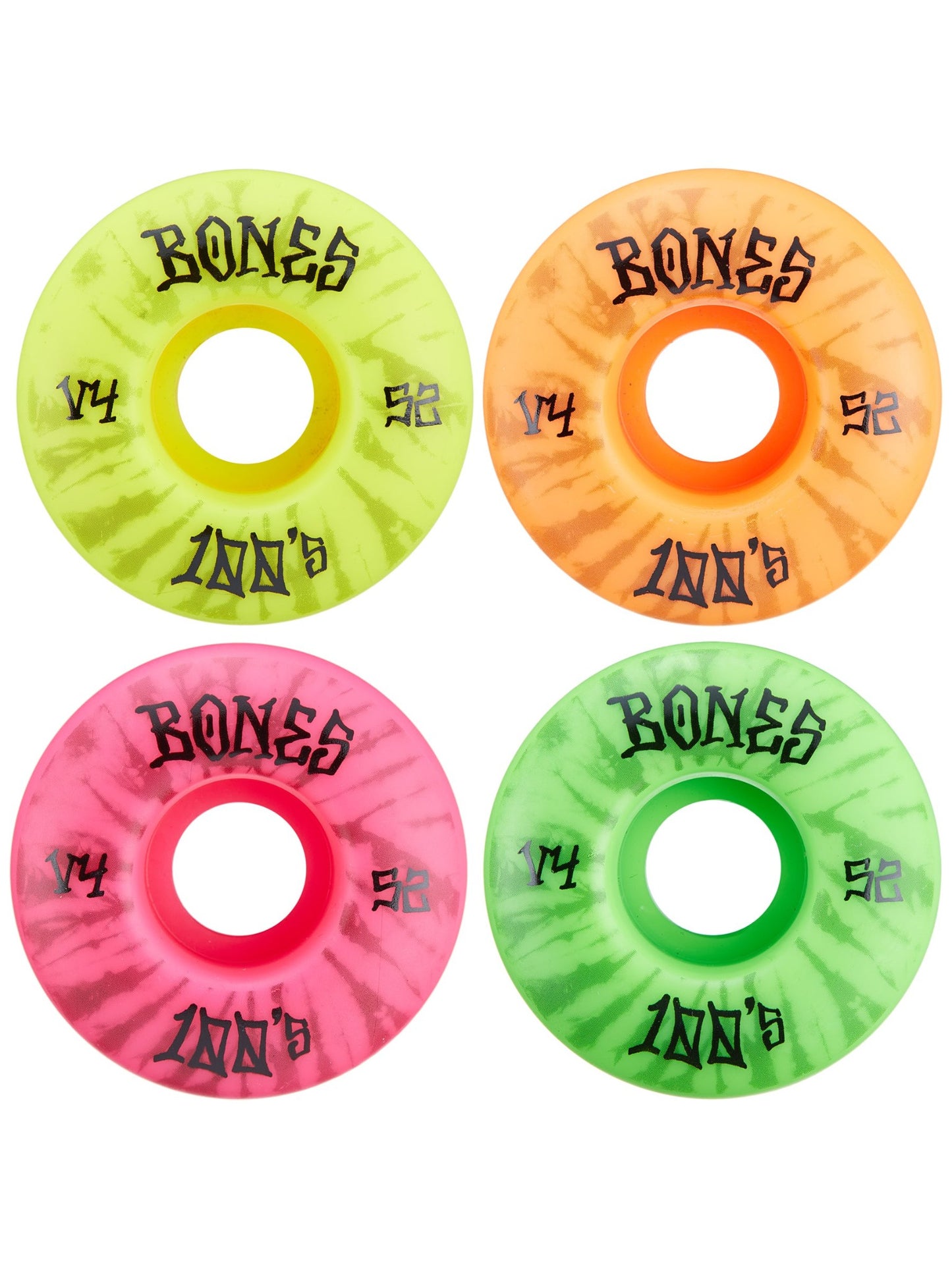 Bones Skateboard Wheels 100's OG Multi 53mm V4 Party Pack