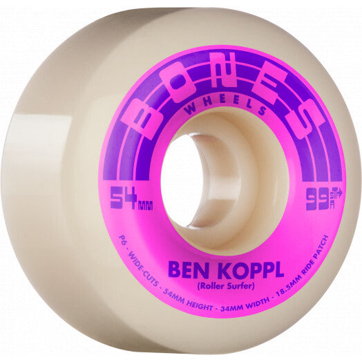 Bones Skateboard Wheels Koppl Rollersurfer 54mm V6 Wide-cut STF 99a