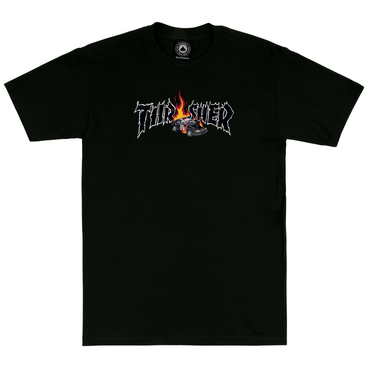 Thrasher Tee Neckface Cop Car Black Premium Skateboard Magazine T-Shirt