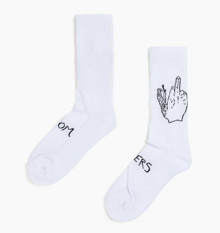 Doom Sayers Club Socks Middle Finger White Black SIZE 7-11 Crew Skateboard Sox