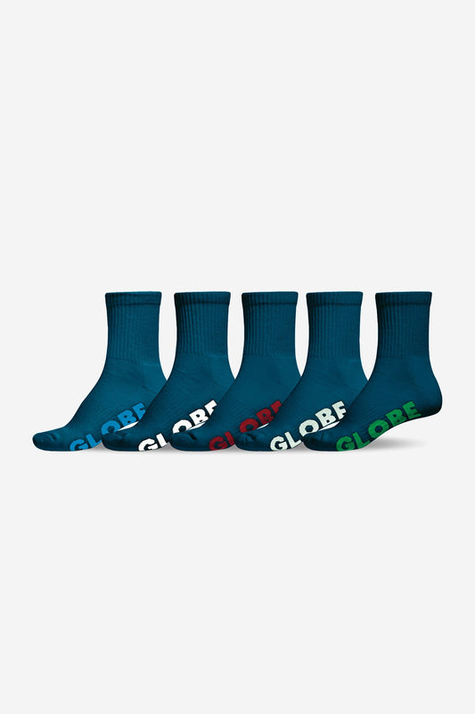 Globe Socks 5 Pack Stealth Crew Navy Size 2-8 Skateboard Sox