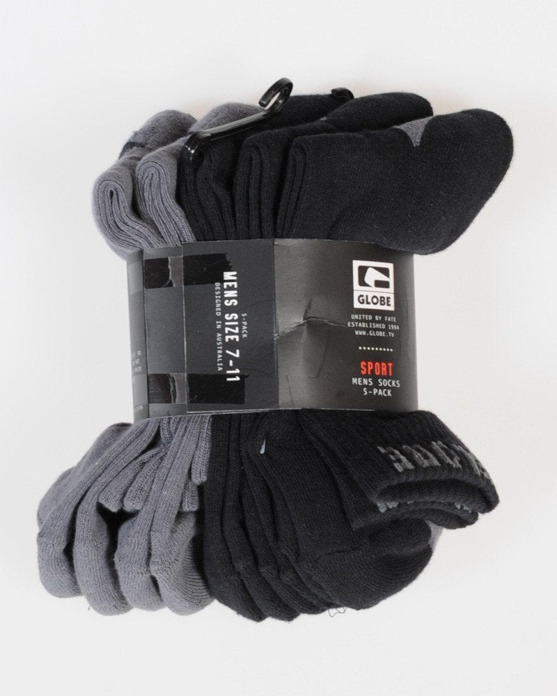 Globe Socks 5 Pack Black Grey Crew Black Grey Size 7-11 Skateboard Sox