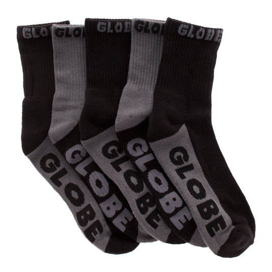Globe Socks 5 Pack Black Grey Crew Black Grey Size 7-11 Skateboard Sox