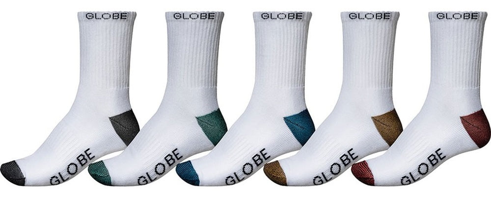 Globe Socks 5 Pack Ingles Crew White Size 7-11 Skateboard Sox