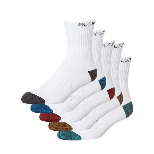 Globe Socks 5 Pack Ingles Crew White Size 7-11 Skateboard Sox