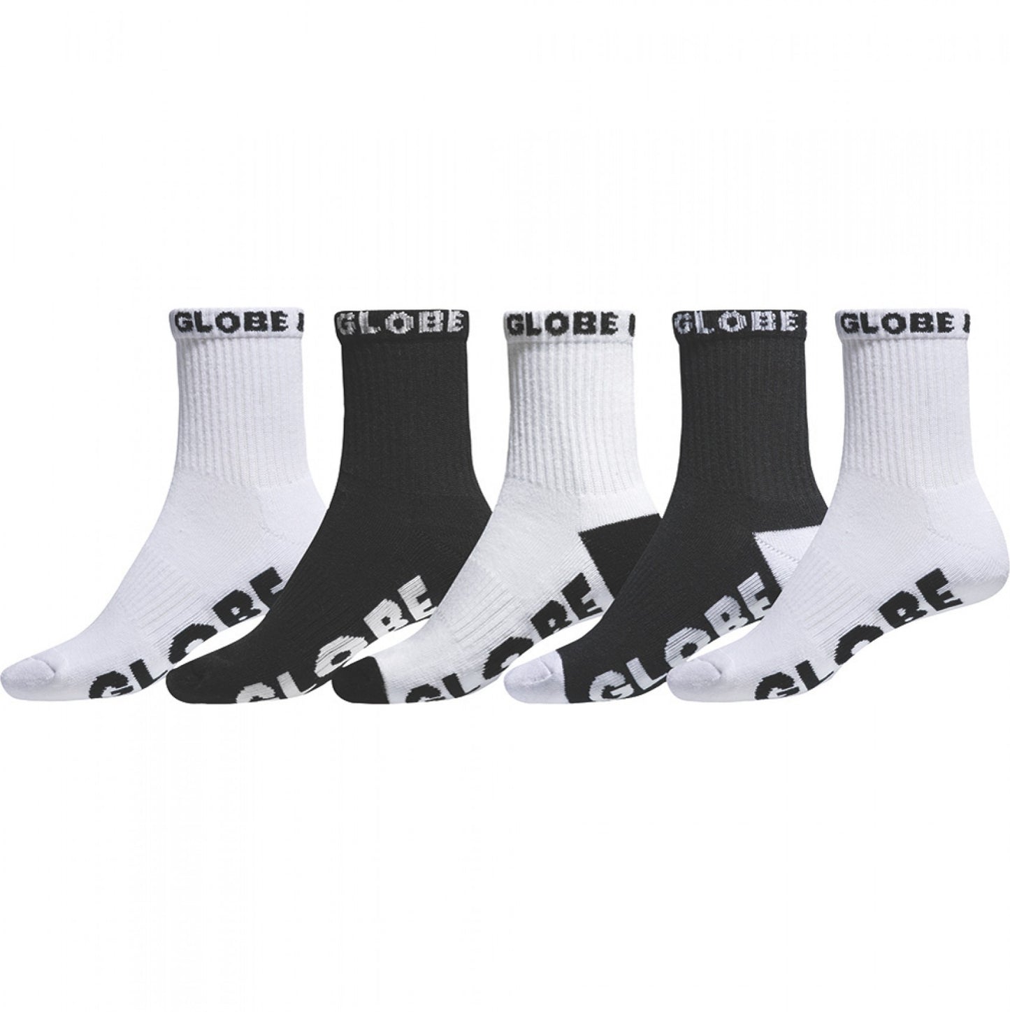 Globe Socks 5 Pack Quarter Black White Crew Size 7-11 Skateboard Sox