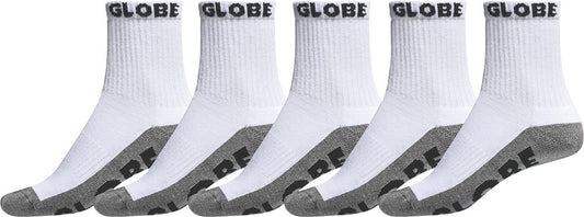 Globe Socks 5 Pack Quarter White Grey Crew Size 7-11 Skateboard Sox