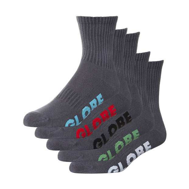 Globe Socks 5 Pack Stealth Crew Grey Size 2 8 Skateboard Sox