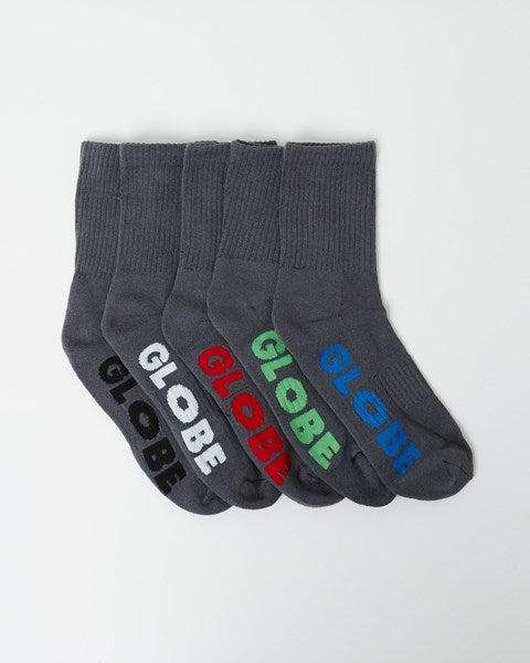 Globe Socks 5 Pack Stealth Crew Grey Size 2-8 Skateboard Sox