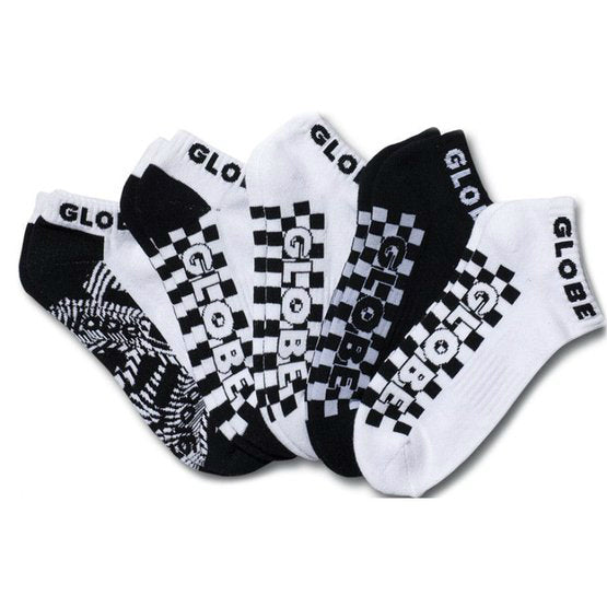 Globe Socks 5 Pack Strobe Ankle Black White Size 7-11 Skateboard Sox
