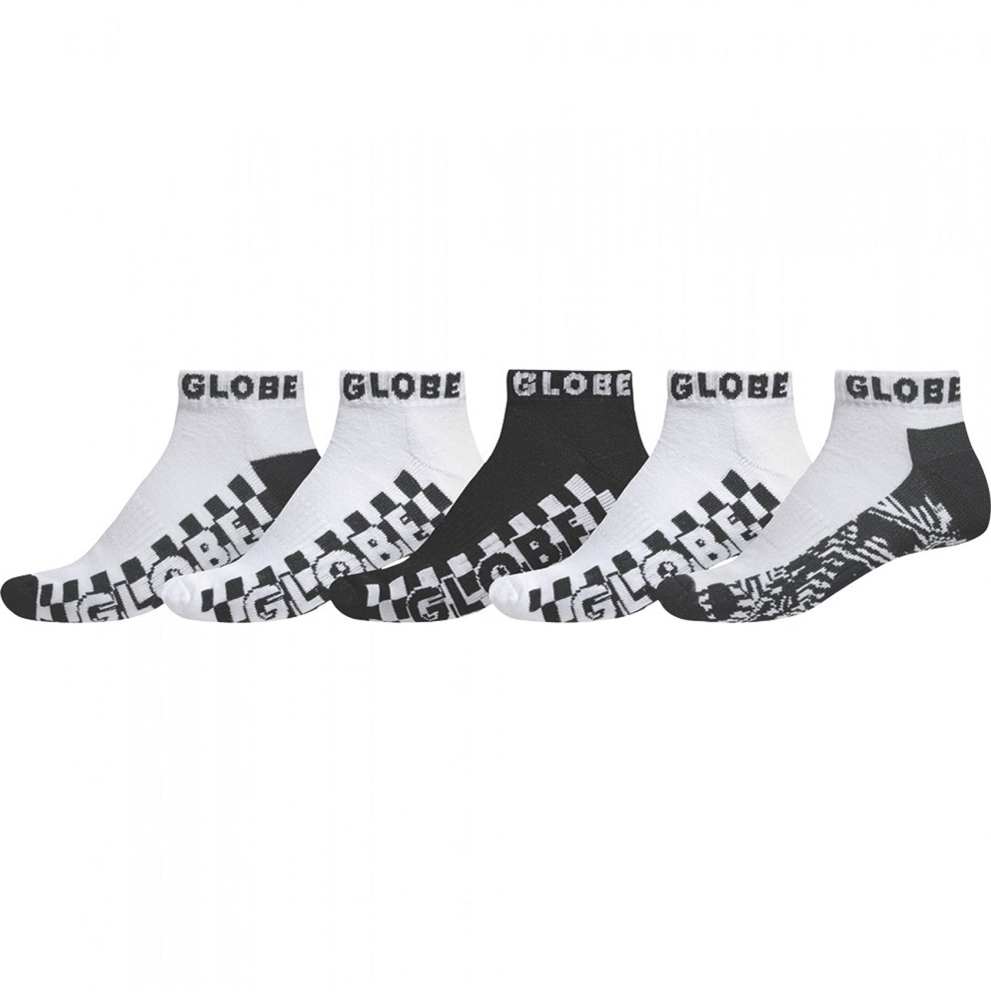 Globe Socks 5 Pack Strobe Ankle Black White Size 7-11 Skateboard Sox