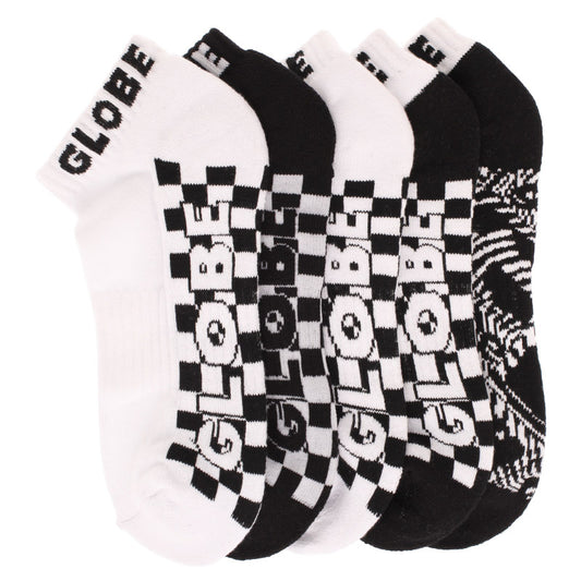 Globe Socks 5 Pack Strobe Ankle Black White Size 7-11 Skateboard Sox