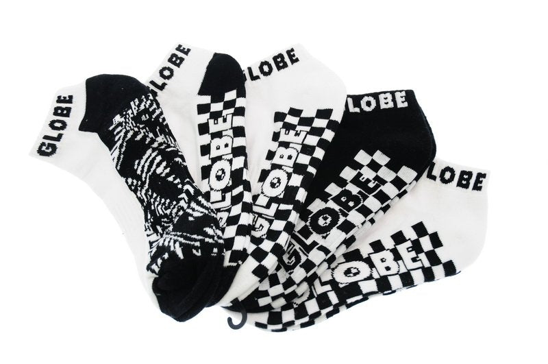 Globe Socks 5 Pack Strobe Ankle Black White Size 7-11 Skateboard Sox