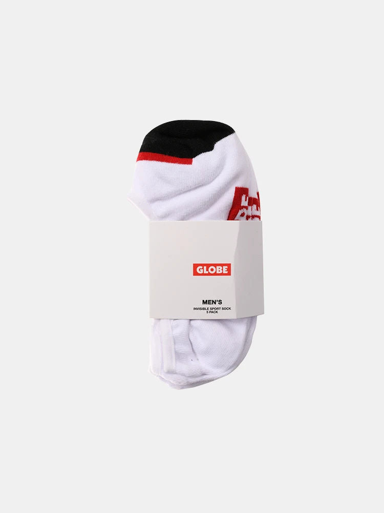 Globe Socks 5 Pack Tipper White Invisible No Show Size 7-11 Skateboard Sox