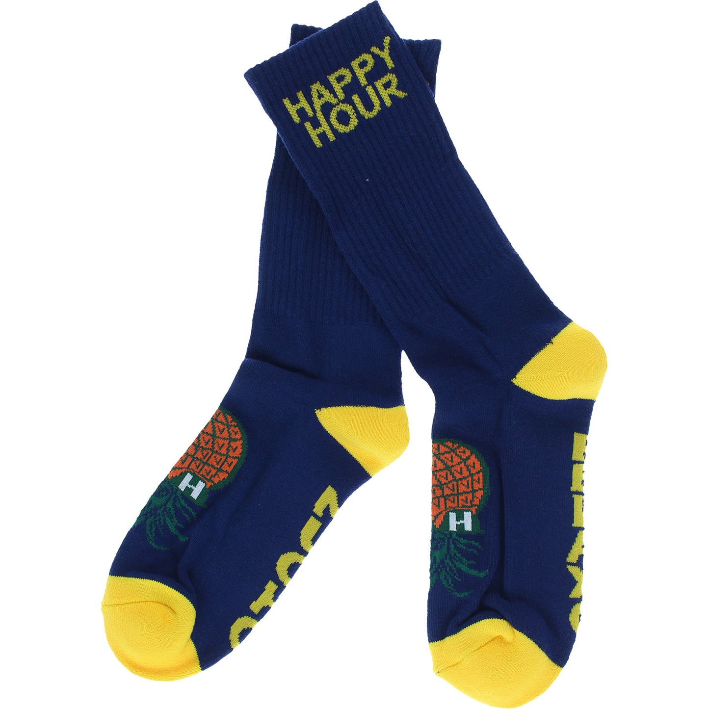 HAPPY HOUR Socks Crew Mucho Relaxo NAVY/YELLOW OSFM Skateboard Sox